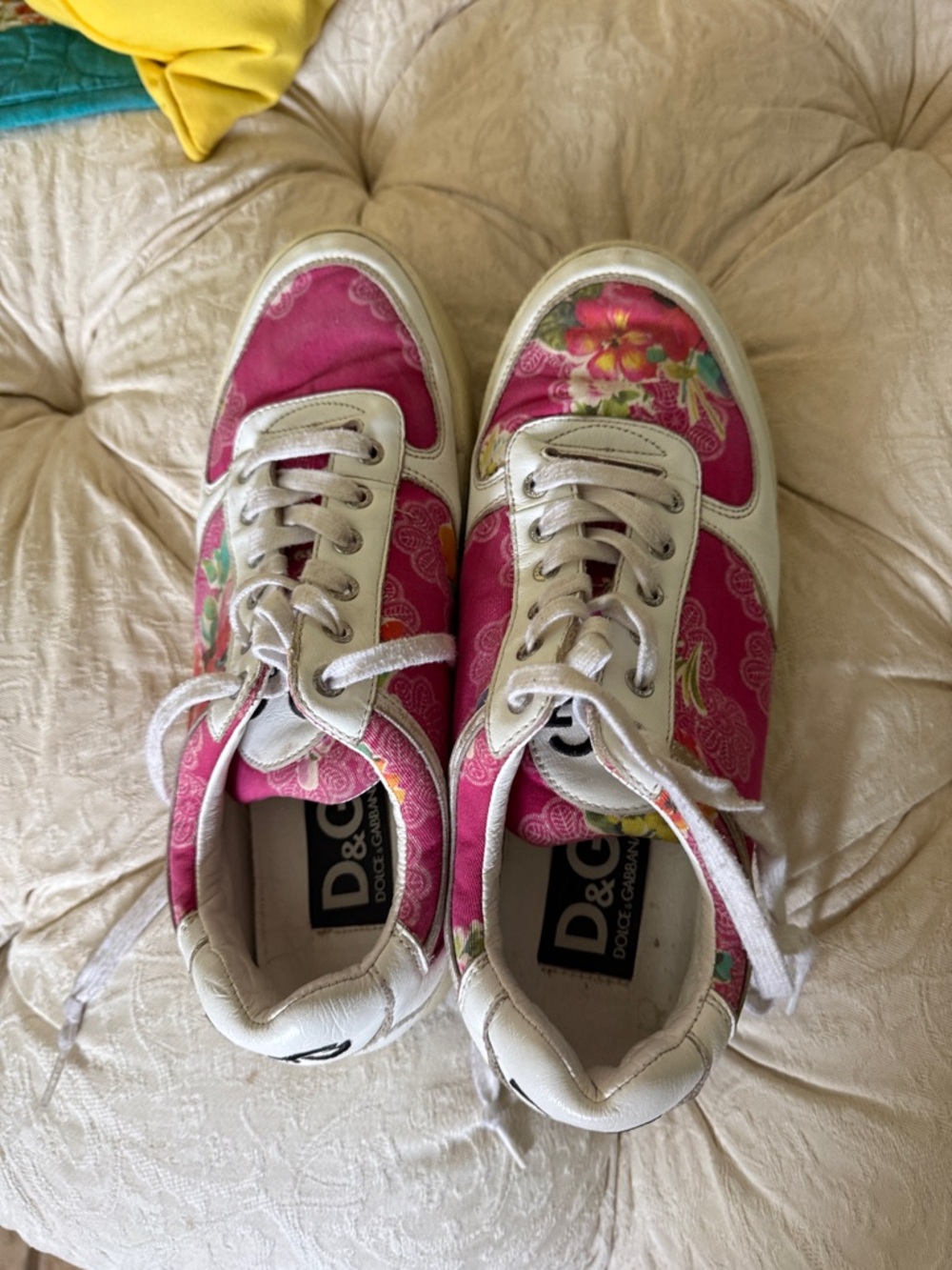 Dolce & Gabbana Hot Pink Floral Low-Top Sneakers